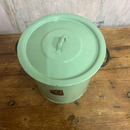 Green Enamel Tin "Prince Of Wares" With Lid & Handles Bread Bin Flour Storage