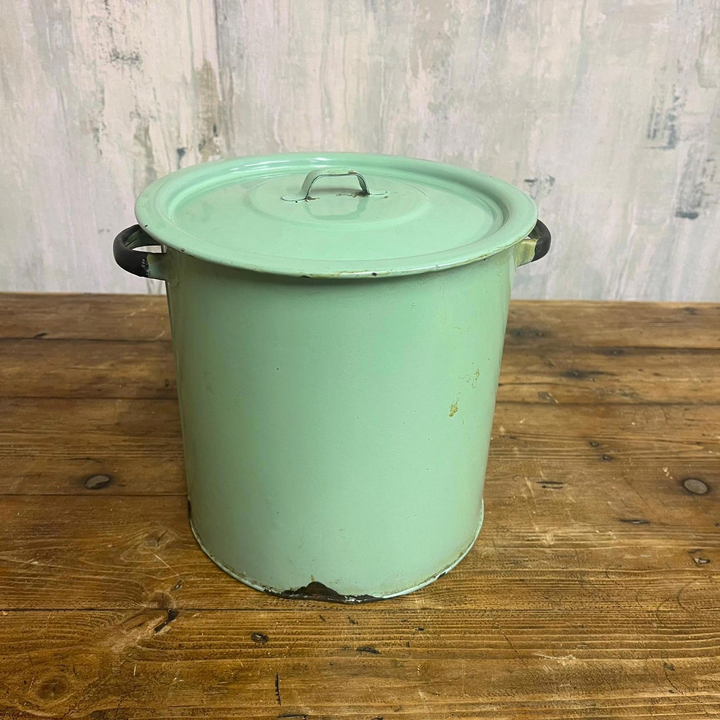 Green Enamel Tin "Prince Of Wares" With Lid & Handles Bread Bin Flour Storage