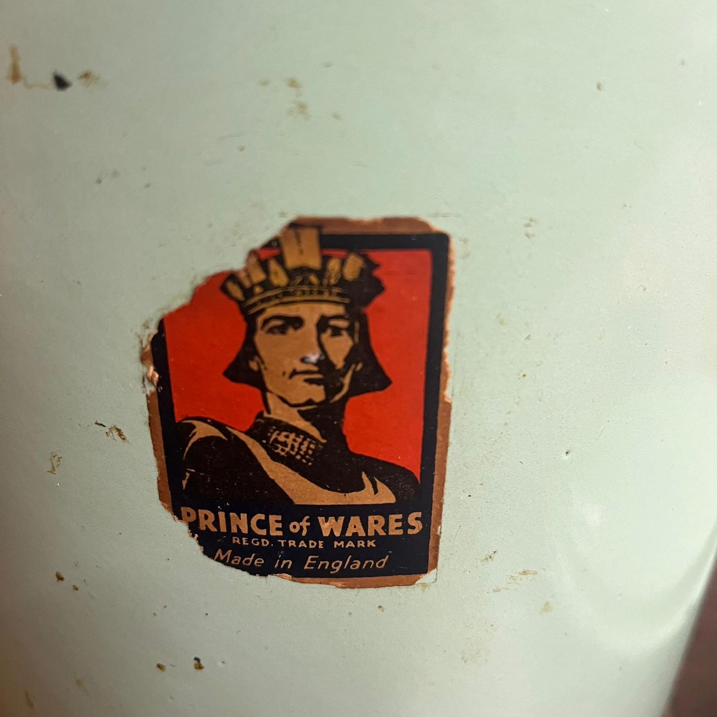 Green Enamel Tin "Prince Of Wares" With Lid & Handles Bread Bin Flour Storage