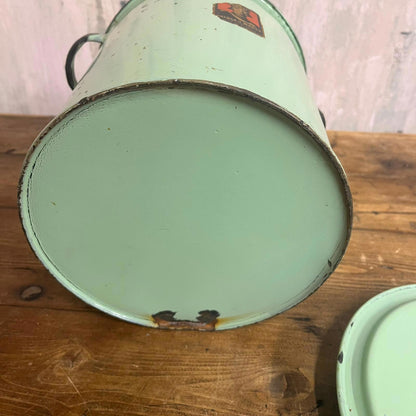 Green Enamel Tin "Prince Of Wares" With Lid & Handles Bread Bin Flour Storage