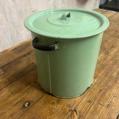 Green Enamel Tin "Prince Of Wares" With Lid & Handles Bread Bin Flour Storage