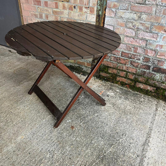 Hardwood Circular Wooden Folding Garden Table Stained Brown Seats 4