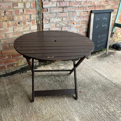 Hardwood Circular Wooden Folding Garden Table Stained Brown Seats 4