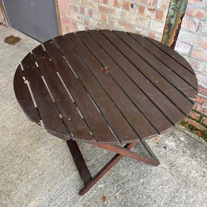 Hardwood Circular Wooden Folding Garden Table Stained Brown Seats 4