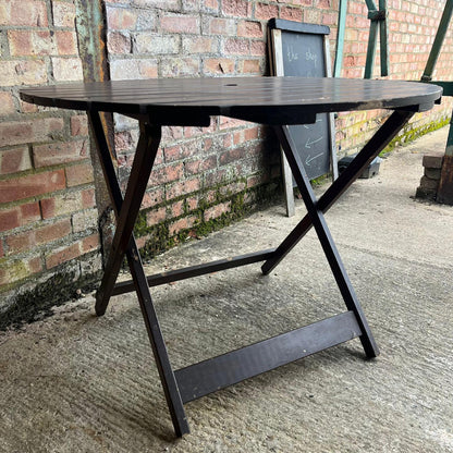 Hardwood Circular Wooden Folding Garden Table Stained Brown Seats 4