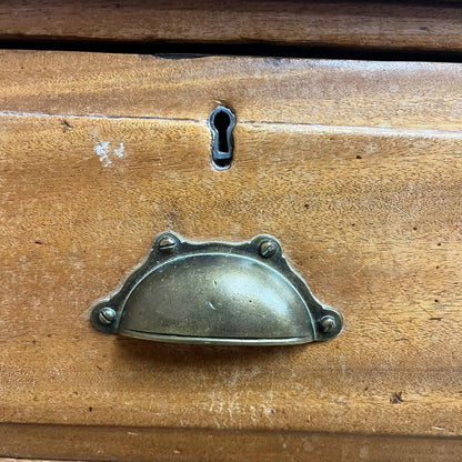 Antique Heavy Pine 3 Drawer Cabinet Brass Cup Handles Bedside Office Drawers