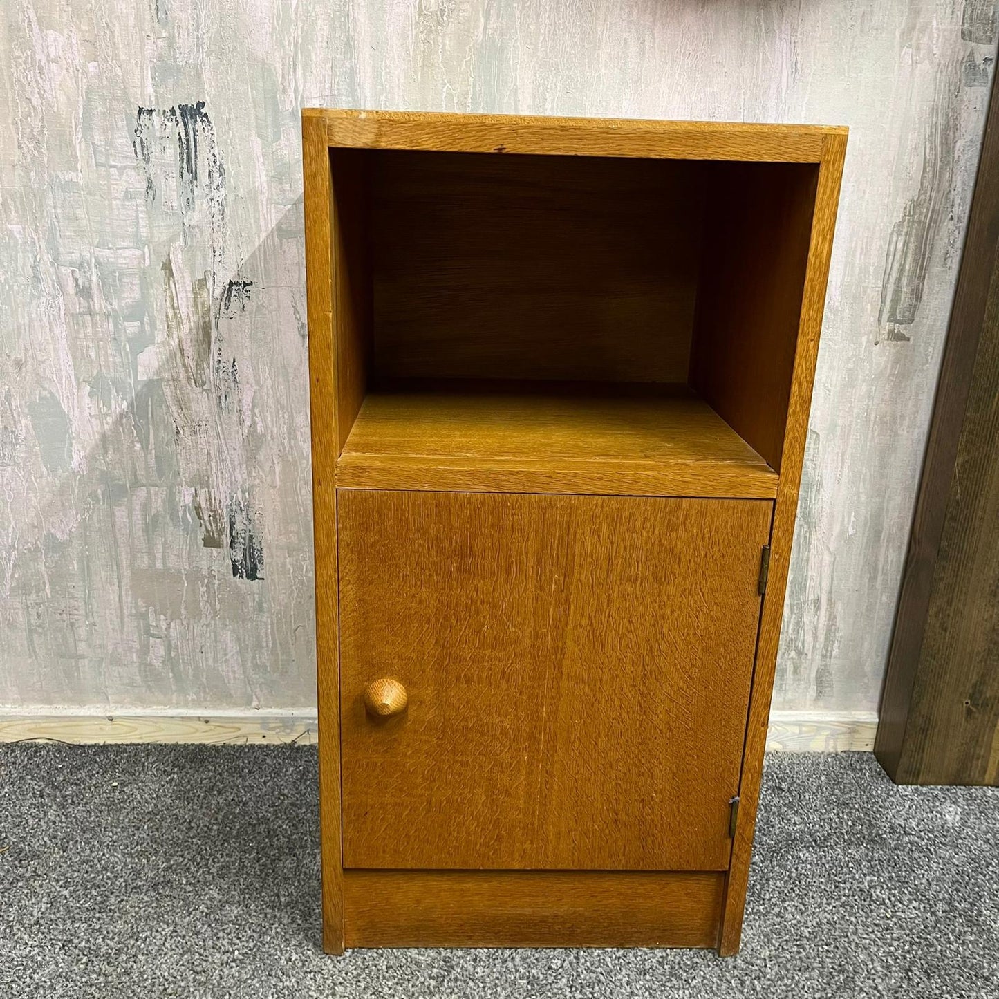 Mid Century Teak Bedside Cabinet from Herbert E Gibbs Shelf over Single Cupboard