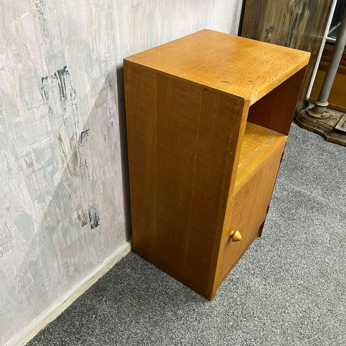 Mid Century Teak Bedside Cabinet from Herbert E Gibbs Shelf over Single Cupboard