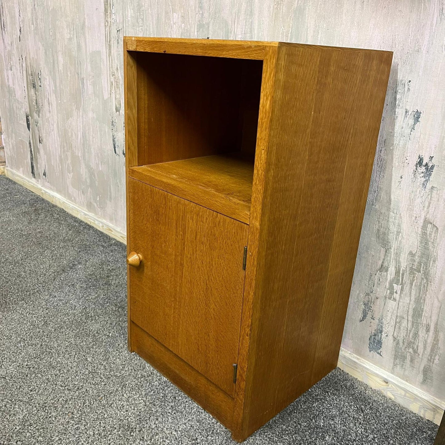 Mid Century Teak Bedside Cabinet from Herbert E Gibbs Shelf over Single Cupboard