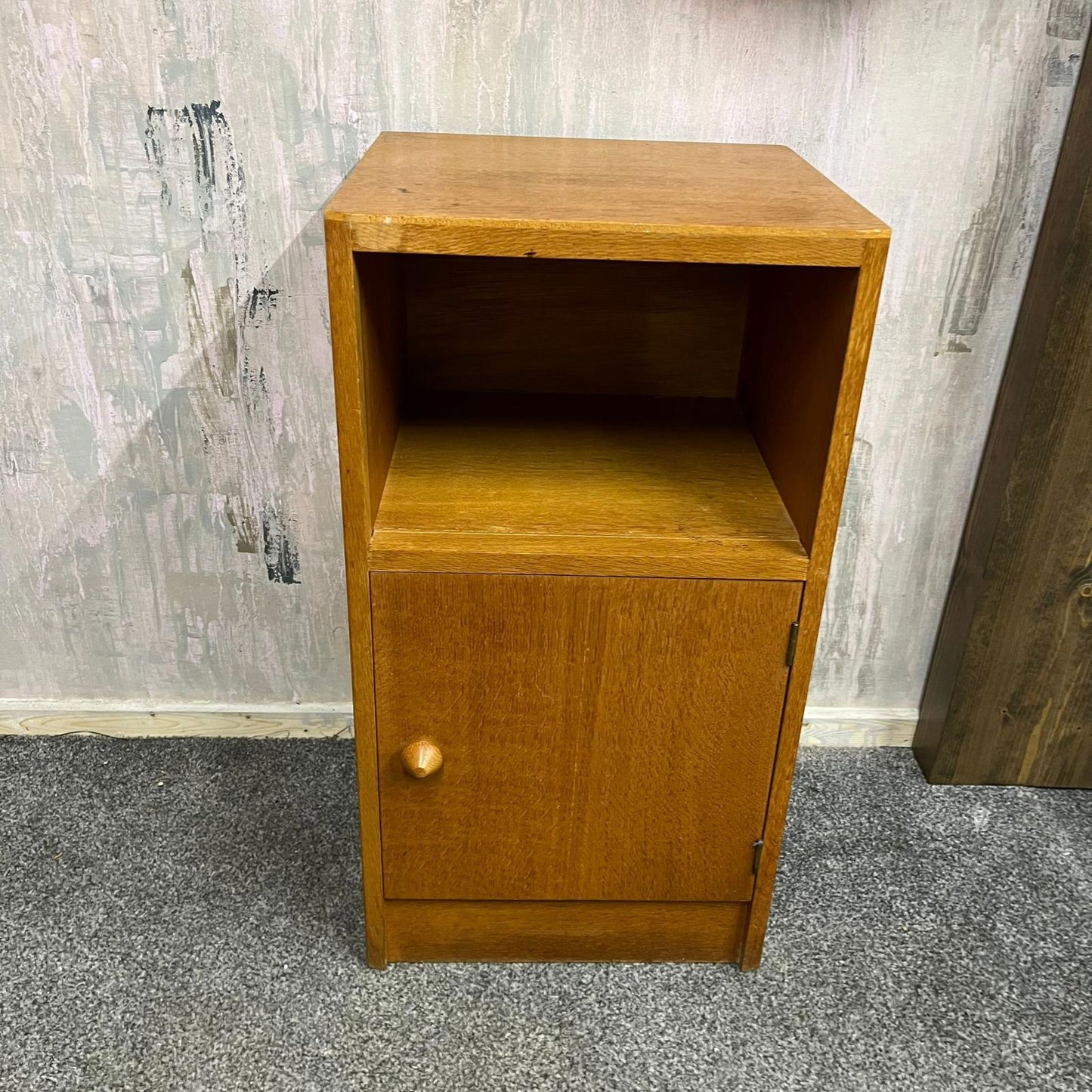 Mid Century Teak Bedside Cabinet from Herbert E Gibbs Shelf over Single Cupboard