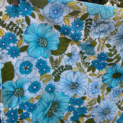 Pair Vintage Retro Horrockses Pillow Slips Pillowcase Floral Blue & Green