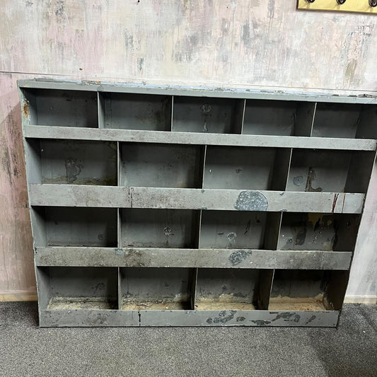 Industrial Grey Metal 17 Pigeon Hole Factory Storage Unit Heavy Aged Patina