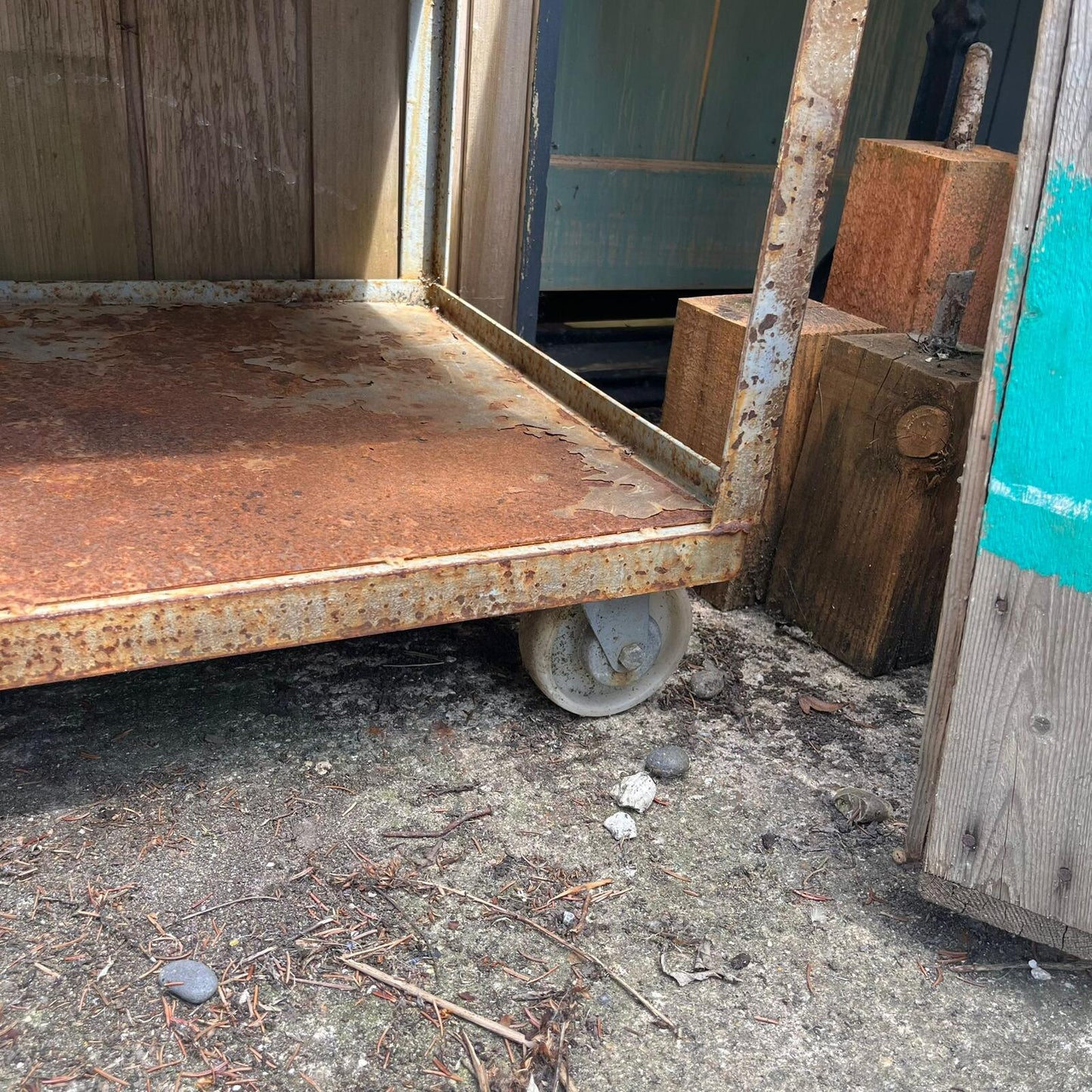 Industrial Salvage Metal Wheeled 5 Shelf Stacking Unit On Castors Great Patina
