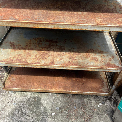 Industrial Salvage Metal Wheeled 5 Shelf Stacking Unit On Castors Great Patina