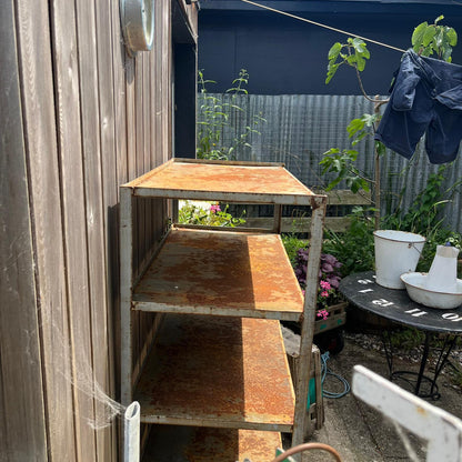 Industrial Salvage Metal Wheeled 5 Shelf Stacking Unit On Castors Great Patina