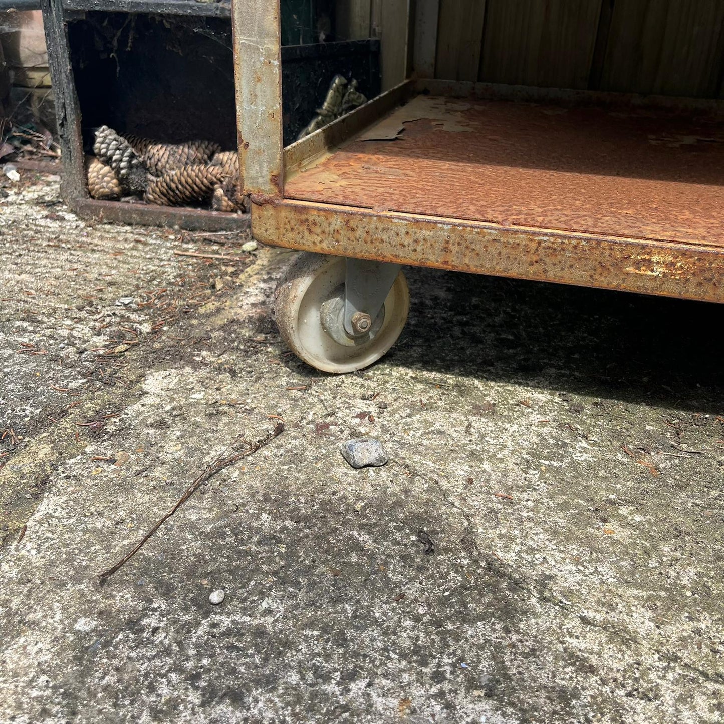 Industrial Salvage Metal Wheeled 5 Shelf Stacking Unit On Castors Great Patina