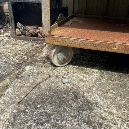 Industrial Salvage Metal Wheeled 5 Shelf Stacking Unit On Castors Great Patina