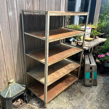 Industrial Salvage Metal Wheeled 5 Shelf Stacking Unit On Castors Great Patina