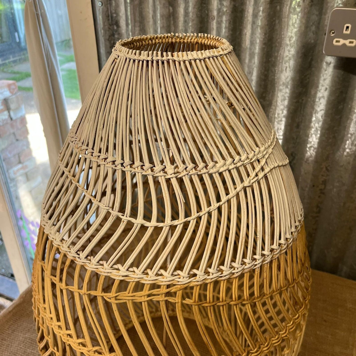 Large Basket Style Lampshade White & Natural