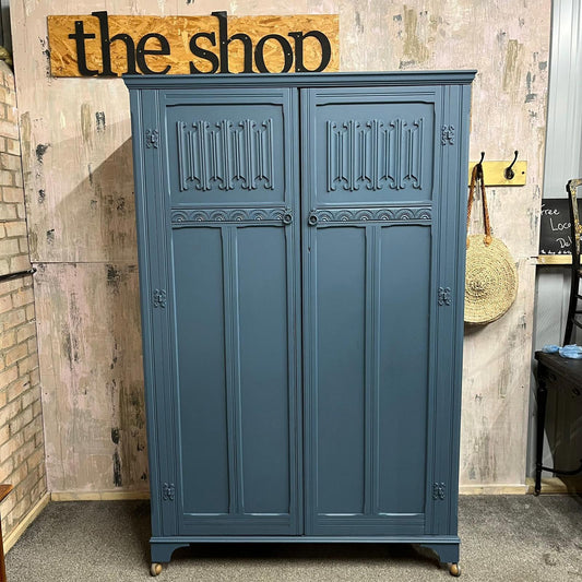 Vintage Ornate Large Painted Double Wardrobe On Castors Shelf & Rail Breakdown