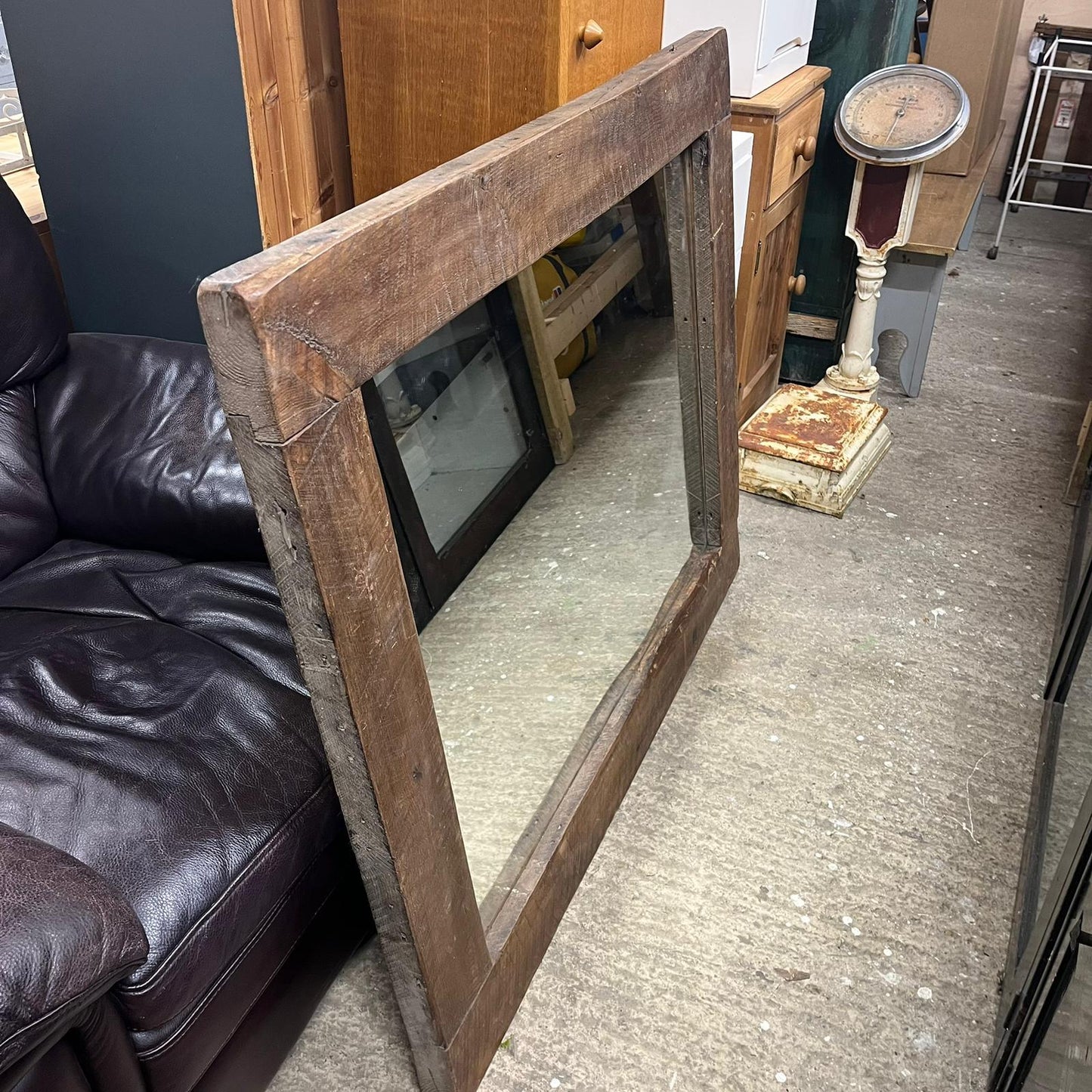 Large Rustic Dark Wooden Framed Rectangular Wall Hanging Mirror