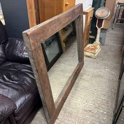 Large Rustic Dark Wooden Framed Rectangular Wall Hanging Mirror