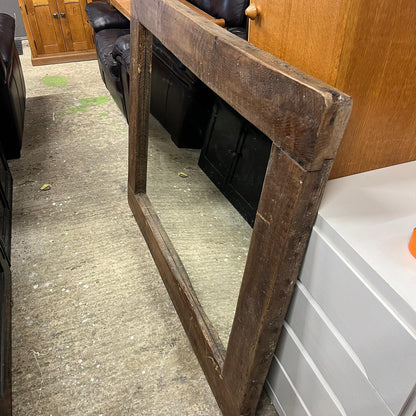 Large Rustic Dark Wooden Framed Rectangular Wall Hanging Mirror