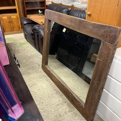 Large Rustic Dark Wooden Framed Rectangular Wall Hanging Mirror