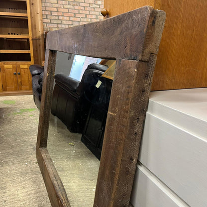 Large Rustic Dark Wooden Framed Rectangular Wall Hanging Mirror