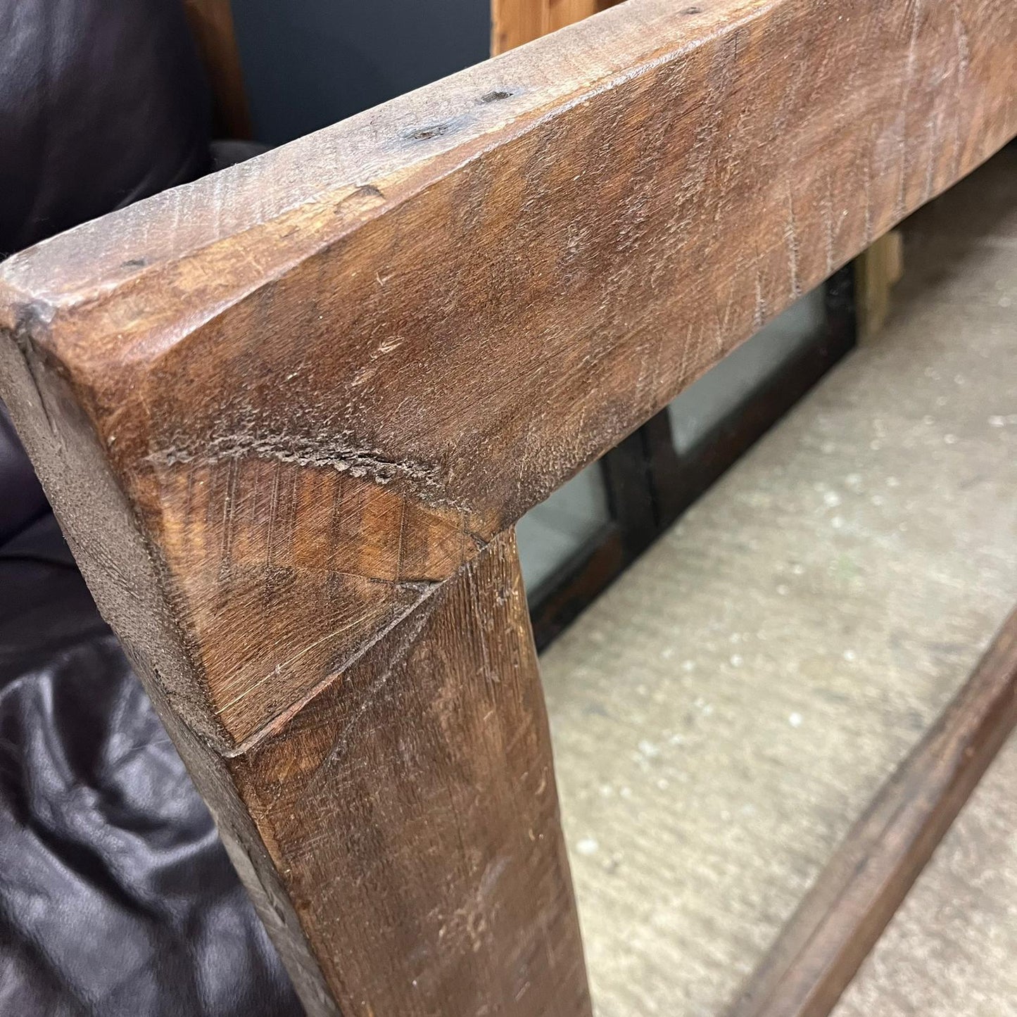 Large Rustic Dark Wooden Framed Rectangular Wall Hanging Mirror