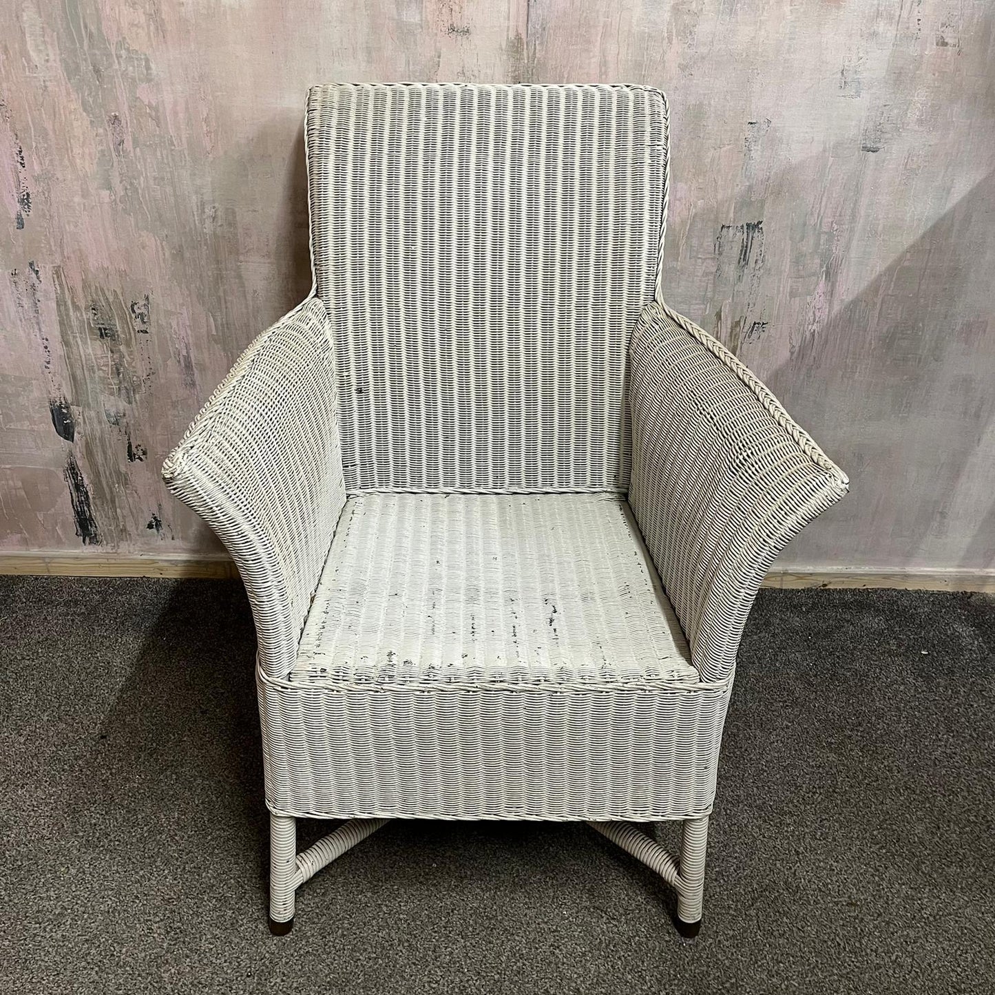 Vintage Lloyd Loom Style High Backed Armchair Brass Feet Retro Mid Century