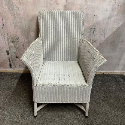 Vintage Lloyd Loom Style High Backed Armchair Brass Feet Retro Mid Century