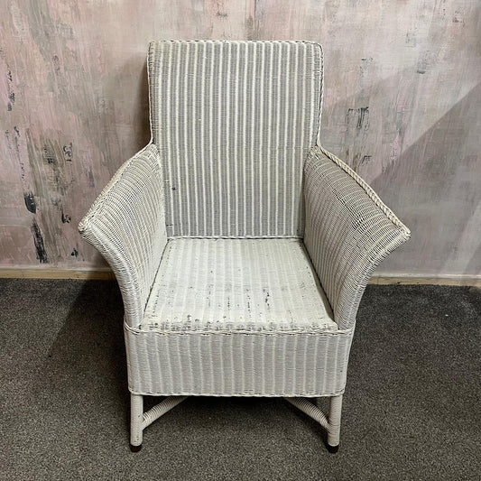 Vintage Lloyd Loom Style High Backed Armchair Brass Feet Retro Mid Century
