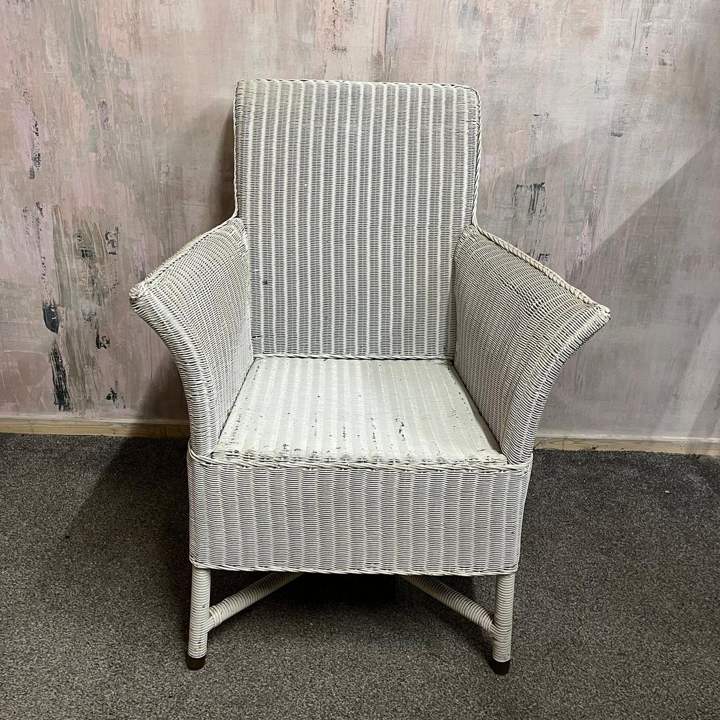 Vintage Lloyd Loom Style High Backed Armchair Brass Feet Retro Mid Century