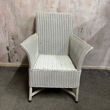 Vintage Lloyd Loom Style High Backed Armchair Brass Feet Retro Mid Century