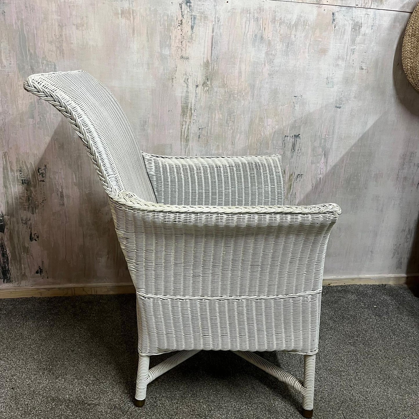 Vintage Lloyd Loom Style High Backed Armchair Brass Feet Retro Mid Century