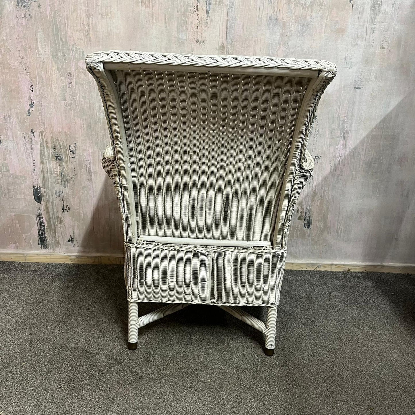 Vintage Lloyd Loom Style High Backed Armchair Brass Feet Retro Mid Century