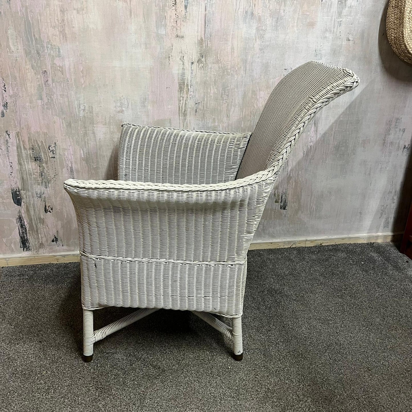 Vintage Lloyd Loom Style High Backed Armchair Brass Feet Retro Mid Century