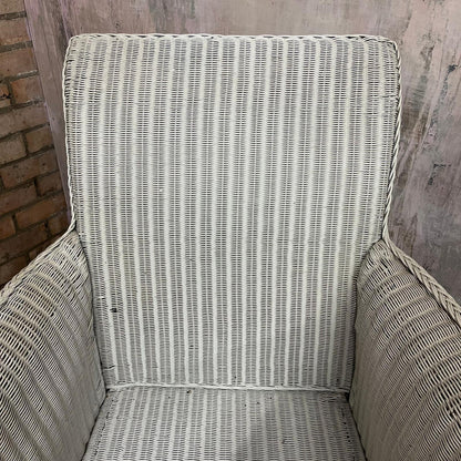 Vintage Lloyd Loom Style High Backed Armchair Brass Feet Retro Mid Century
