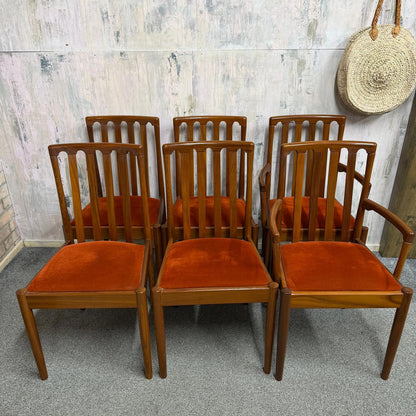 6x Meredew Mid Century Teak Dining Chairs Upholstered Seats 2x Carvers 4x Chairs