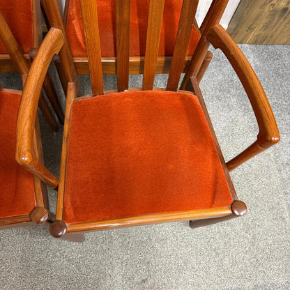 6x Meredew Mid Century Teak Dining Chairs Upholstered Seats 2x Carvers 4x Chairs