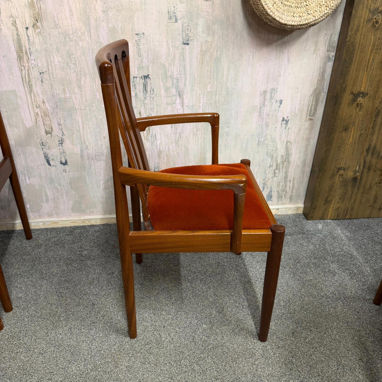 6x Meredew Mid Century Teak Dining Chairs Upholstered Seats 2x Carvers 4x Chairs