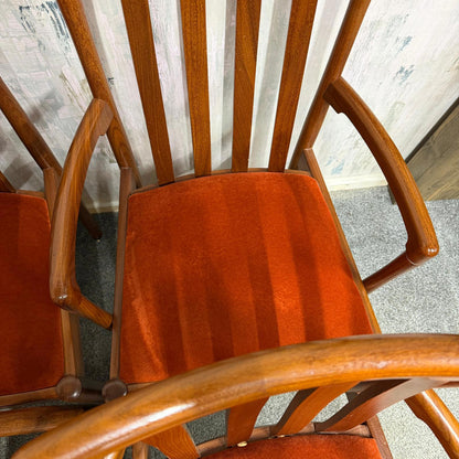 6x Meredew Mid Century Teak Dining Chairs Upholstered Seats 2x Carvers 4x Chairs