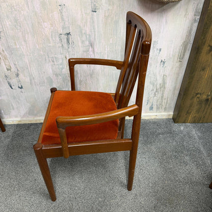 6x Meredew Mid Century Teak Dining Chairs Upholstered Seats 2x Carvers 4x Chairs