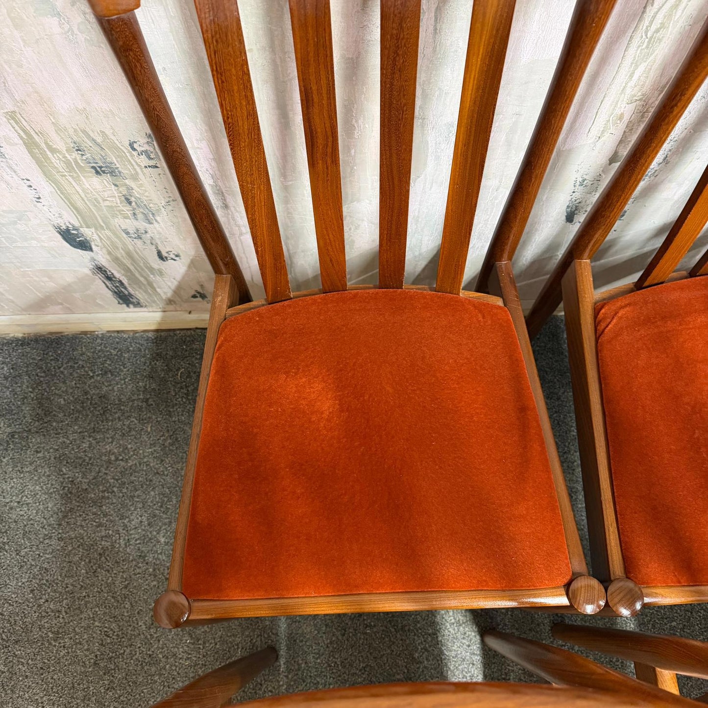 6x Meredew Mid Century Teak Dining Chairs Upholstered Seats 2x Carvers 4x Chairs