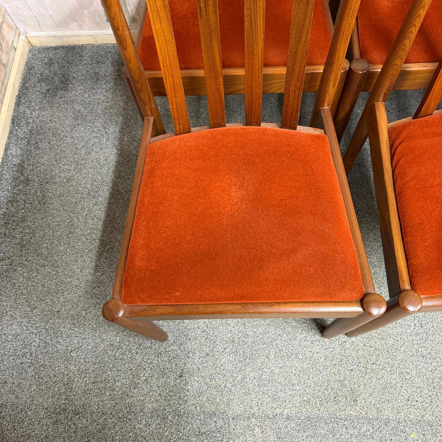 6x Meredew Mid Century Teak Dining Chairs Upholstered Seats 2x Carvers 4x Chairs