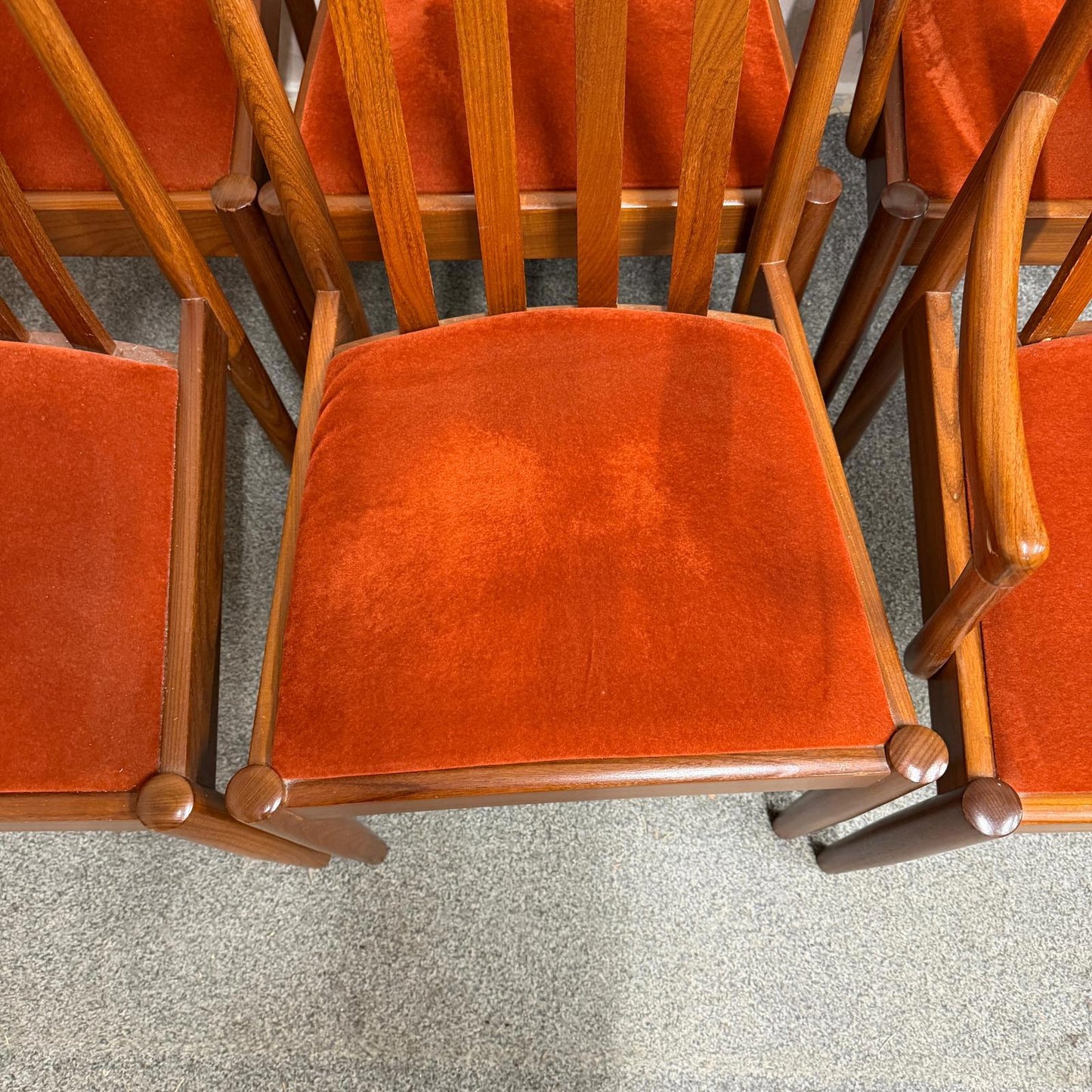 6x Meredew Mid Century Teak Dining Chairs Upholstered Seats 2x Carvers 4x Chairs