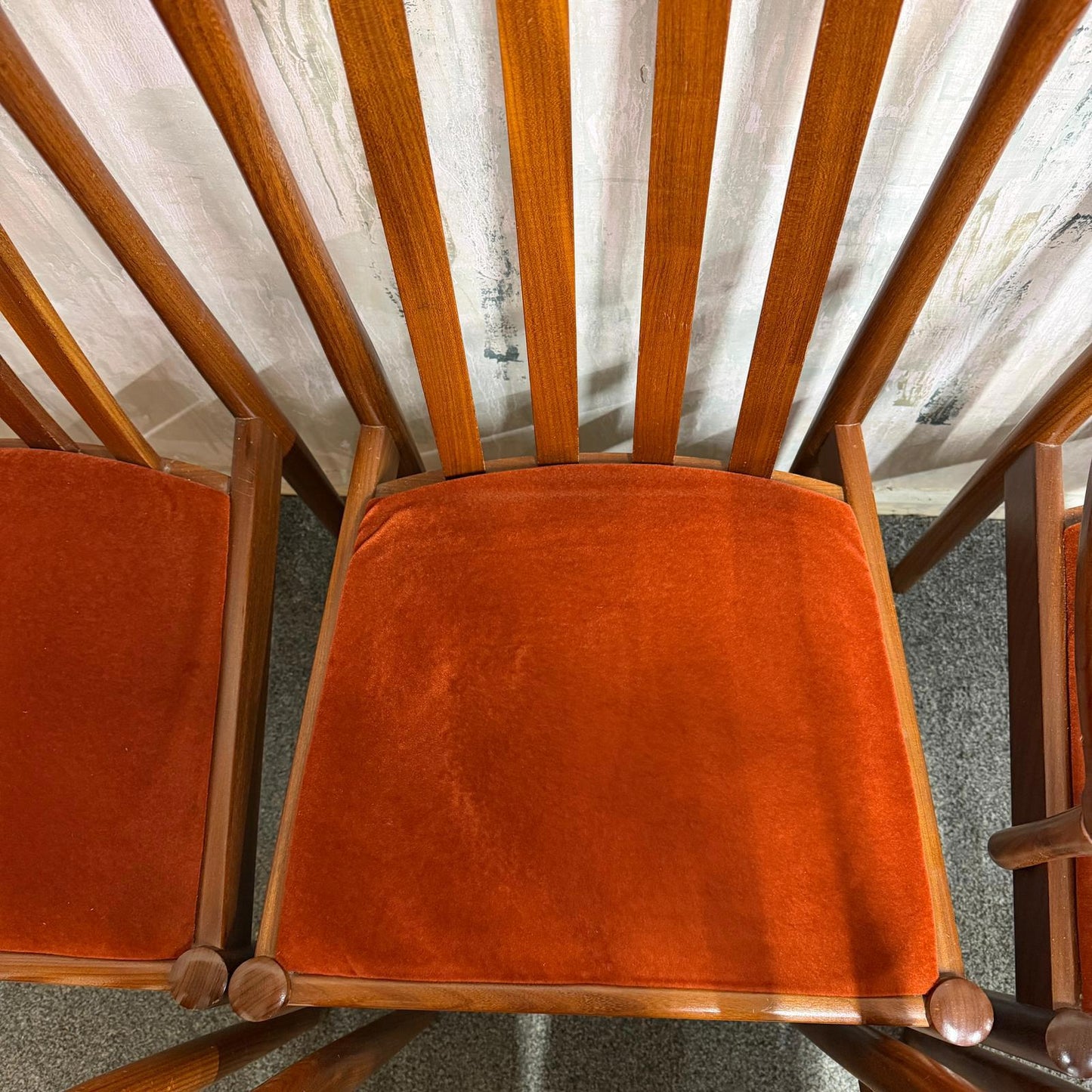 6x Meredew Mid Century Teak Dining Chairs Upholstered Seats 2x Carvers 4x Chairs