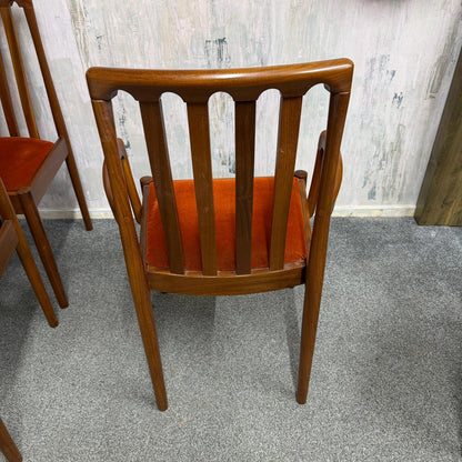 6x Meredew Mid Century Teak Dining Chairs Upholstered Seats 2x Carvers 4x Chairs