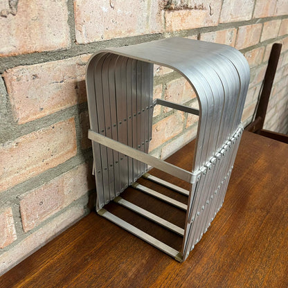 Rare Mid Century Aluminium Concertina Extendable Magazine Rack Book Holder 1960s